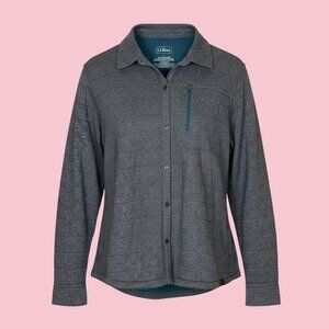 LL BEAN WOMEN'S LARGE GRAY FLEECE JACKET PRIMALOFT- SNAP FRONT - PACKABLE